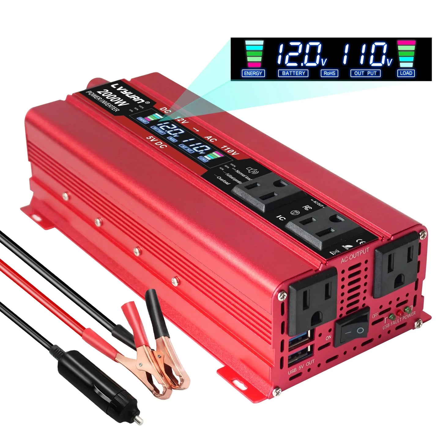 AC110V Power Inverter DC/AC 12V to 120V Car Inversor Socket 60Hz Outdoor Battery Adapter