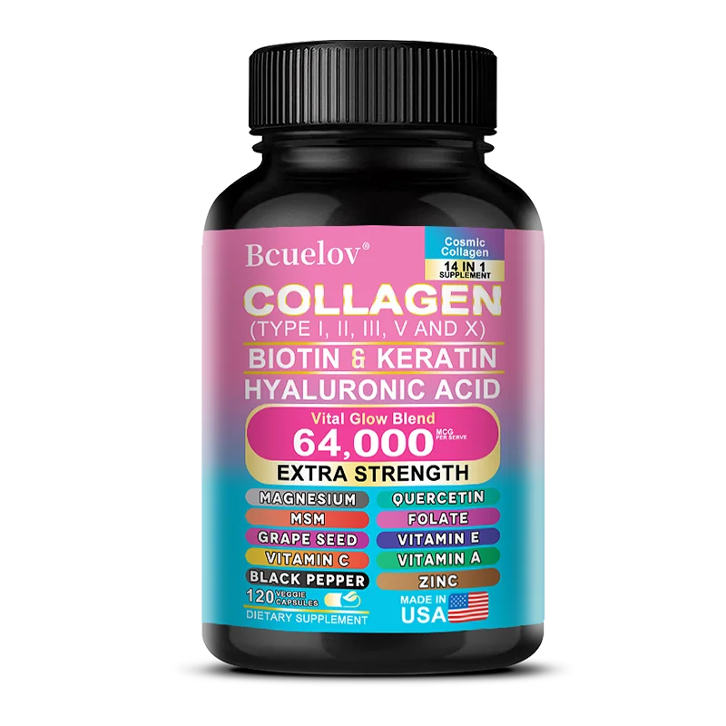 Collagen Peptides Types I, II, III, V & X, Biotin Keratin Hyaluronic Acid MSM Vitamins - Skin, Nails & Joint Health, Anti-Aging