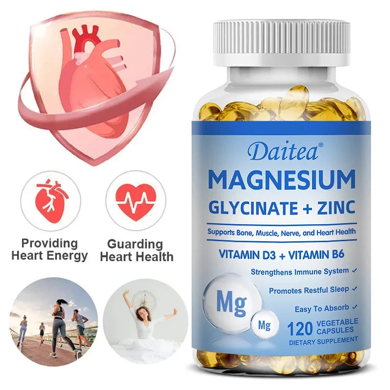 Magnesium, Zinc, Vitamin D3 & Vitamin B6 - Quadruple Supplement - Supports Sleep, Bone, Heart & Immune Health, 120 Capsules