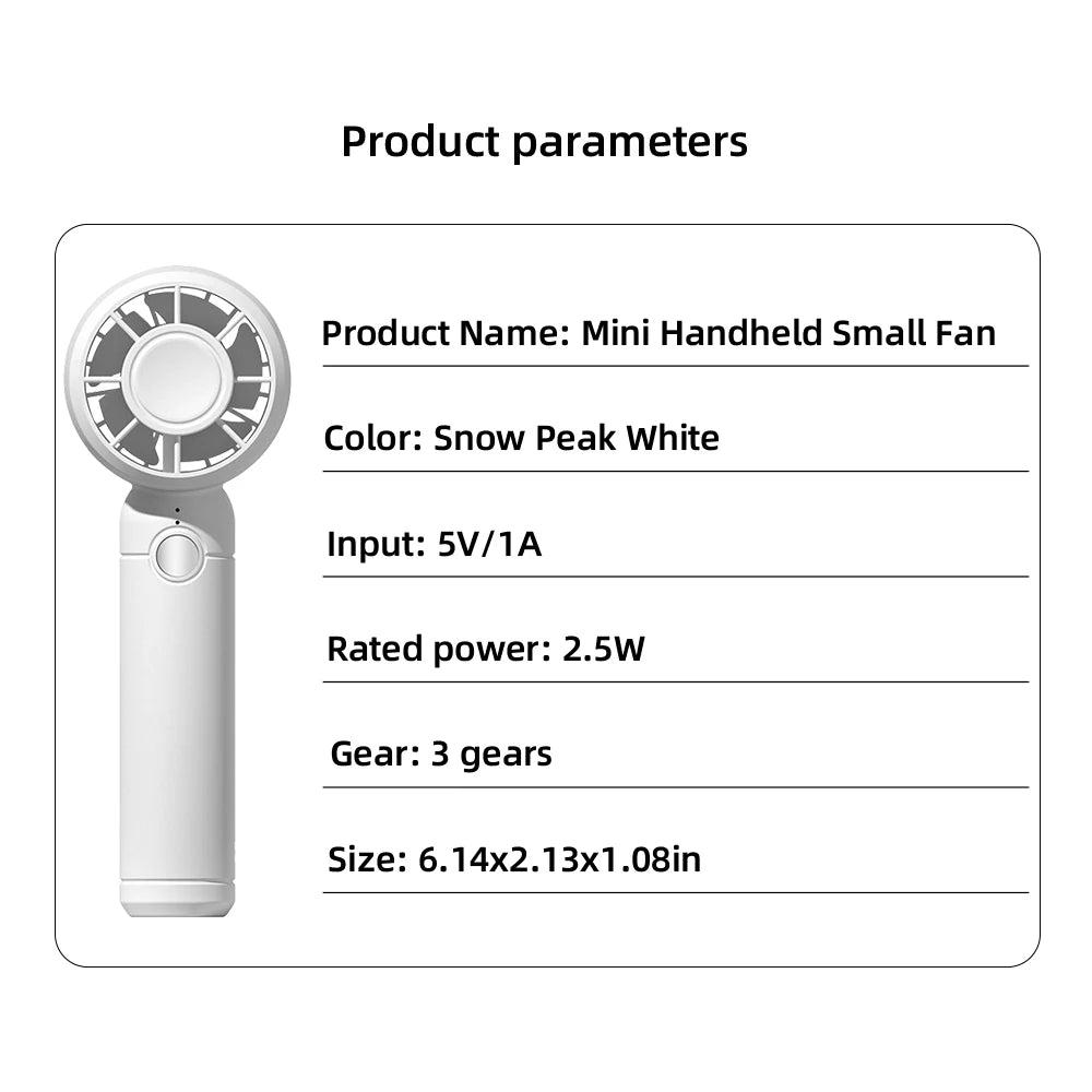 2025 USB Mini Fan Rechargeable  Portable Handheld Cooling Fan for Office Travel outdoor camping