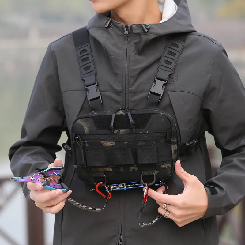Tactical Chest Vest Bag Backpack Front Rig Pouch  Lure Travel Fanny Pack