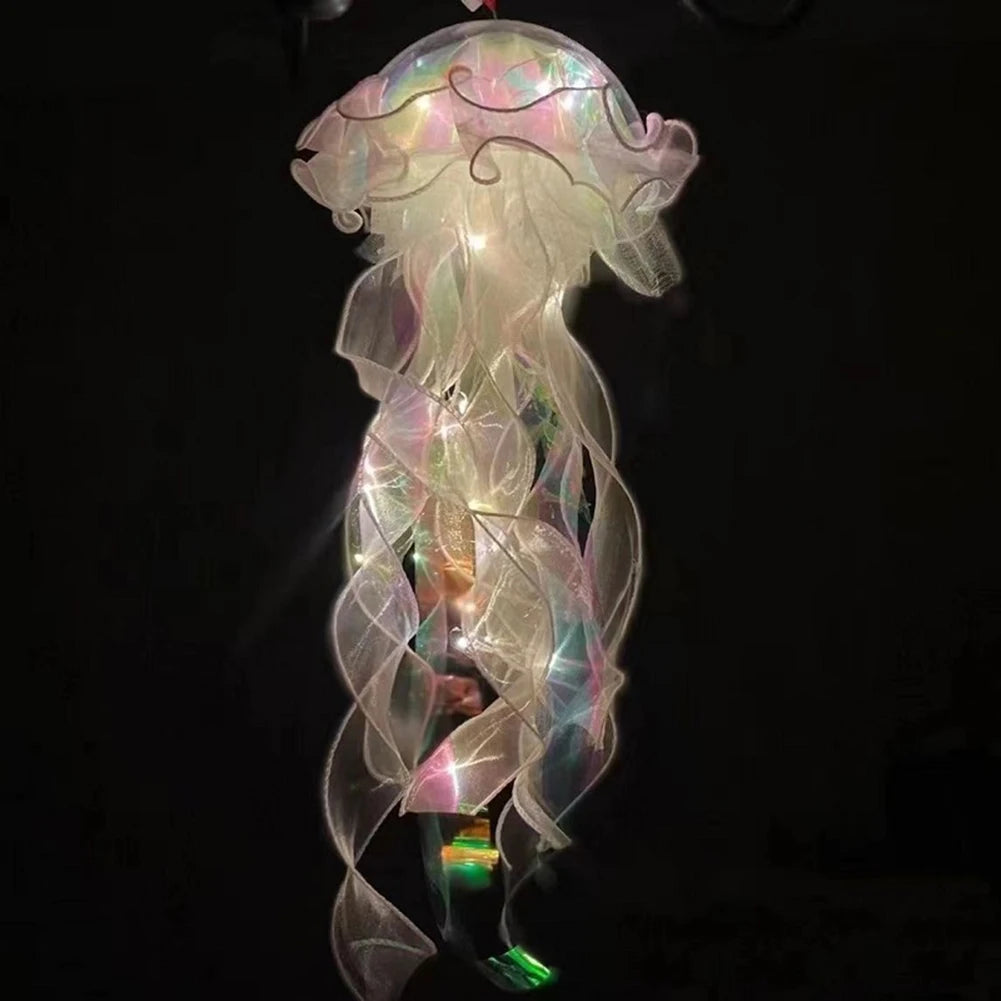 Jellyfish Atmosphere Night Light Button Battery Hanging Ceiling Lantern Realistic with Ribbon&Bead