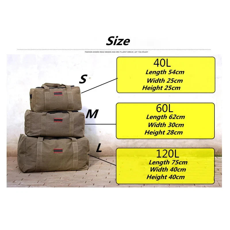 40L 60L 120L Canvas Hiking Climbing Bag Large Capacity Carrying Luggage Bag
