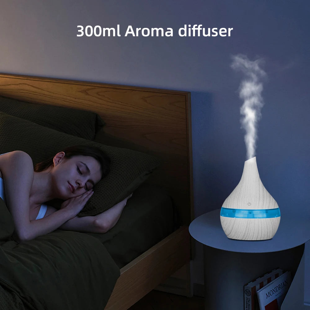 300ml USB Essential Oil Diffusers Ultrasonic Air Humidifier with 7-Color LED lights Cool Mist Maker