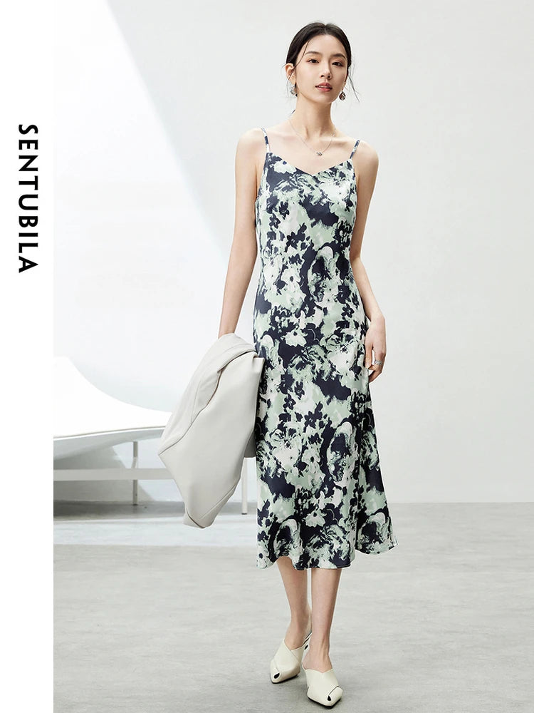 SENTUBILA Midi Print Slip Dresses Women 2025 Spring Summer  Fashion Sundress Elegant