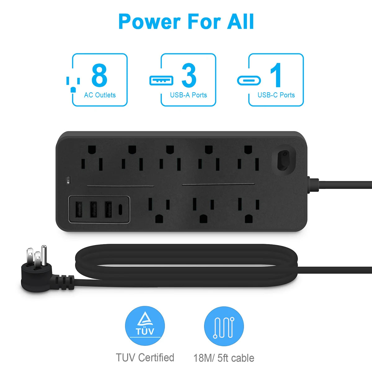 US Outlets 12 in 1 Power Strip Multitap Socket with Master Control Switch AC Extension Cord