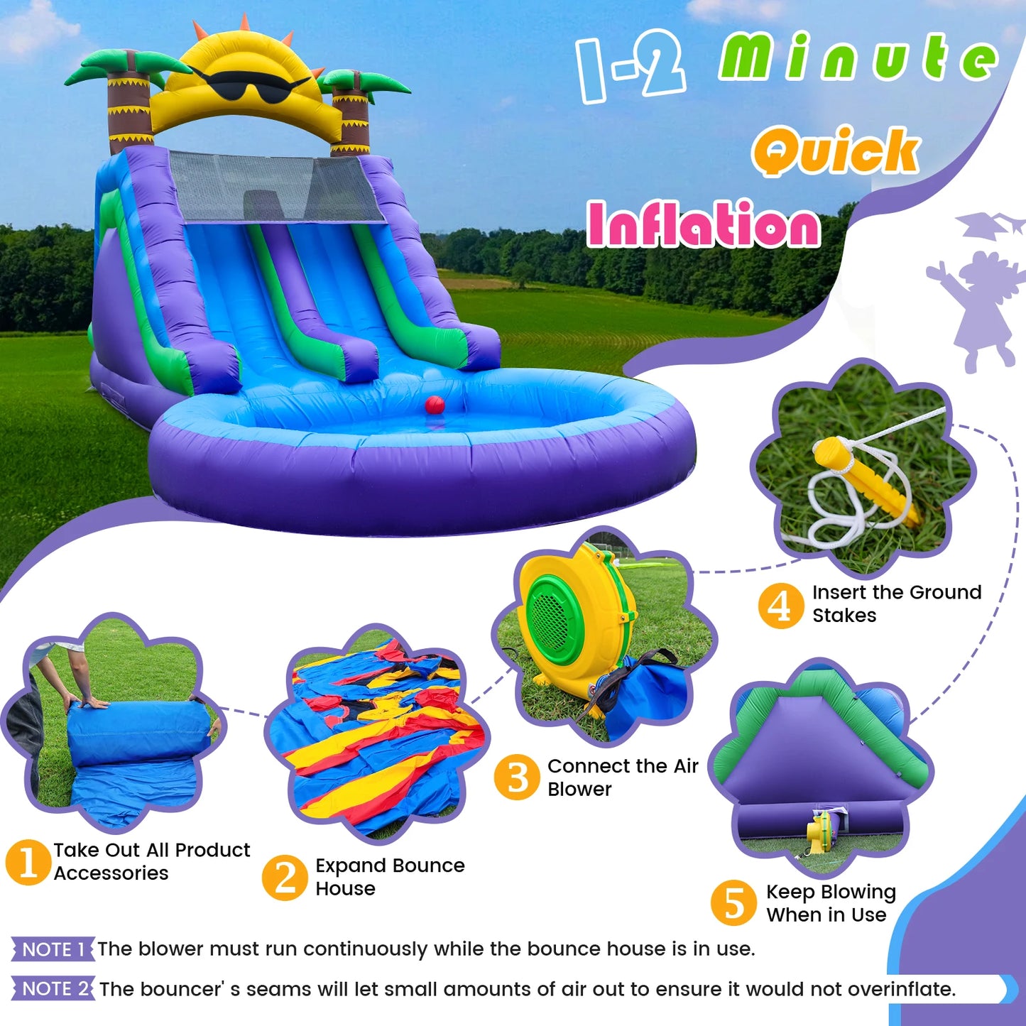 Inflatable Sun flower Outdoor Slides Air Bounce Water amusement Play Equipment  Double Slide Bubble Ball Pit