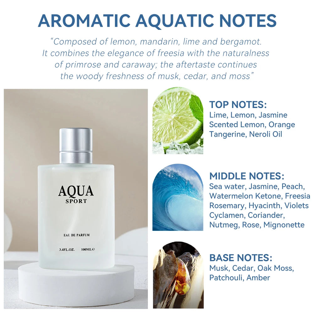 AQUA Perfume for Men EDP 100ML 3.4FL.OZ, Aquatic Aromatic Eau de Parfum, Fresh Lime Musk Ocean Fragrance Spray Men‘s Cologne