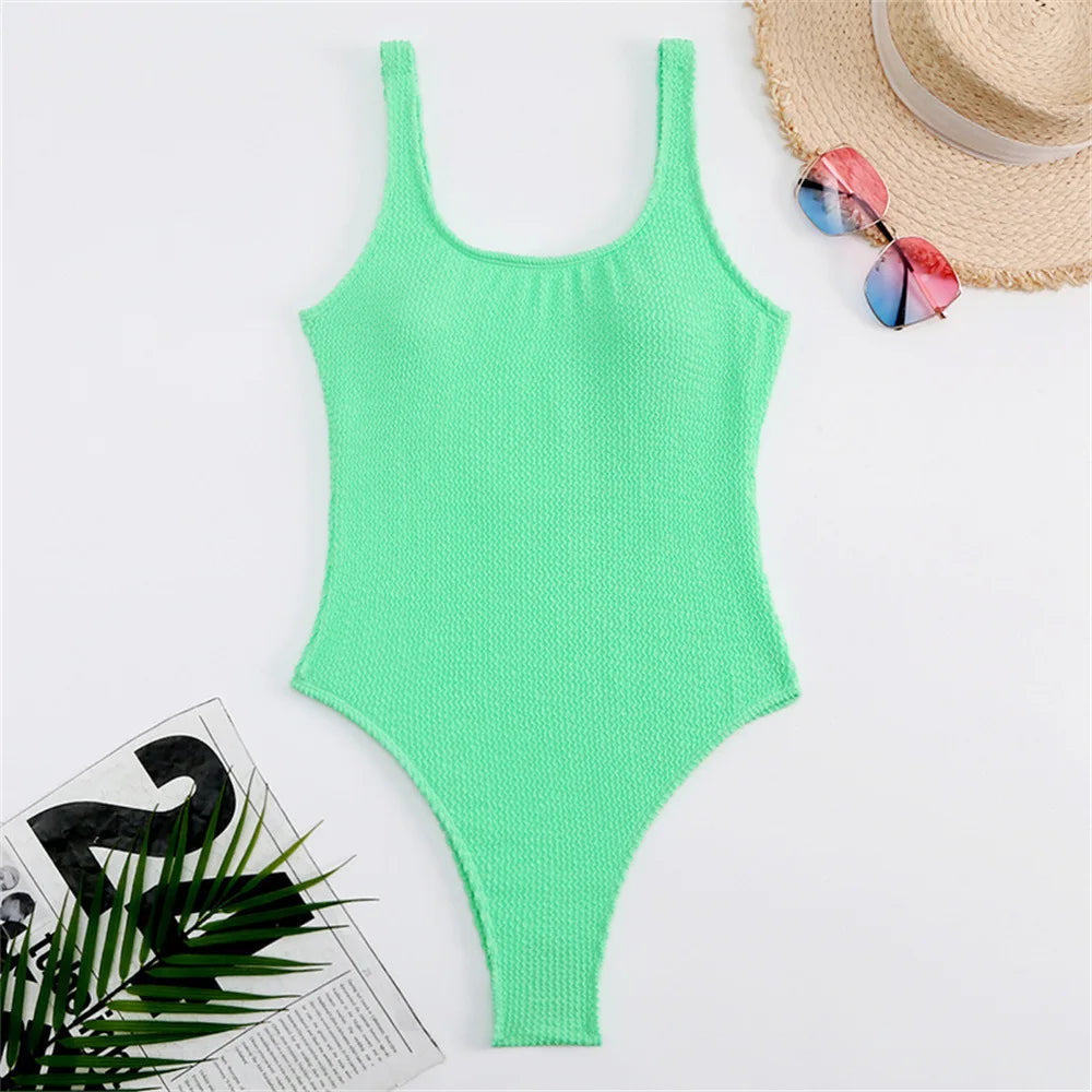 2022 Sexy Women One Piece Swimsuit Swimwear Female Solid Push Up Thong Bather Bathing Suit