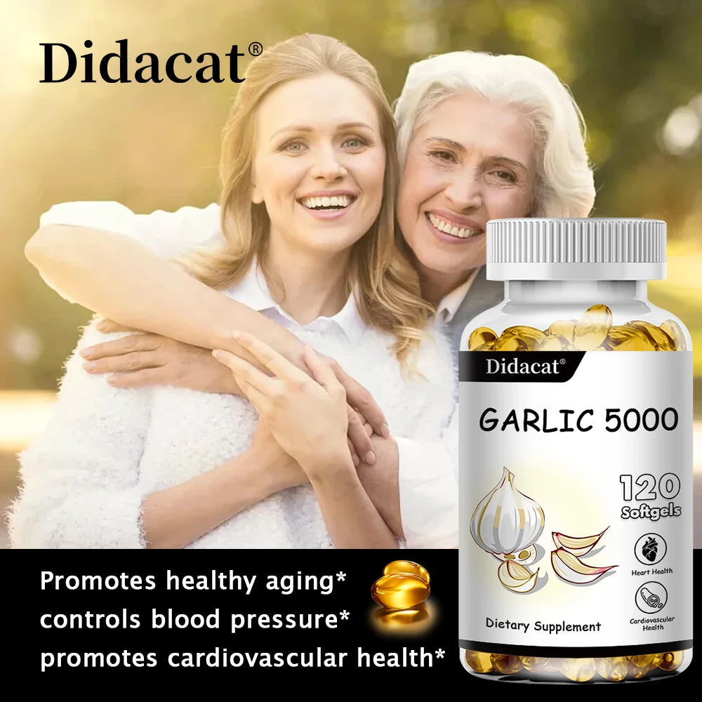 Garlic Extract 5000 Mg Antioxidant Supplement Supports Immune System Balances Cholesterol Promotes Heart Health 120 Capsules