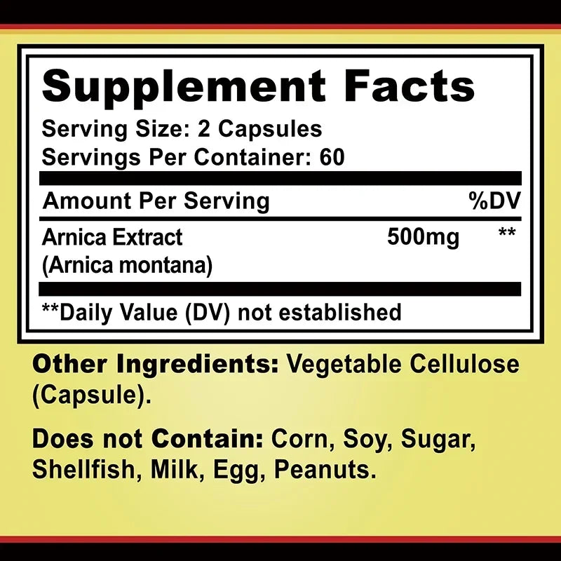 Arnica Montana Capsules - Suitable for Bruises and Swelling, Relieves Pain, Improves Mood, and Boosts Immunity - 120 Capsules