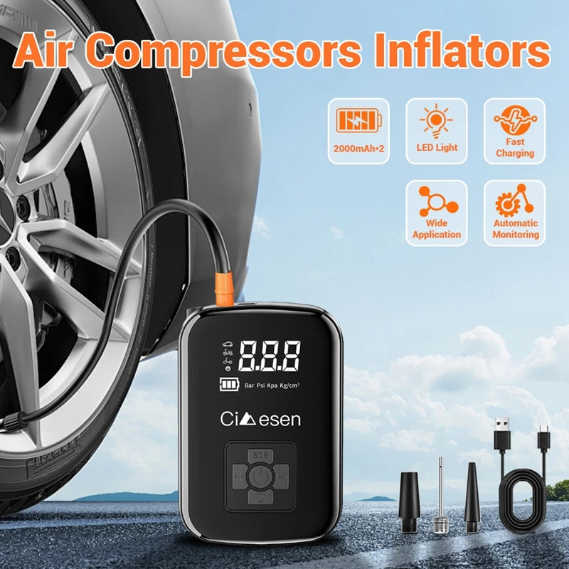 1pc Car Wireless Air Pump 150PSI Portable Electric Tire Inflation For Car Bicycle Motorcycle