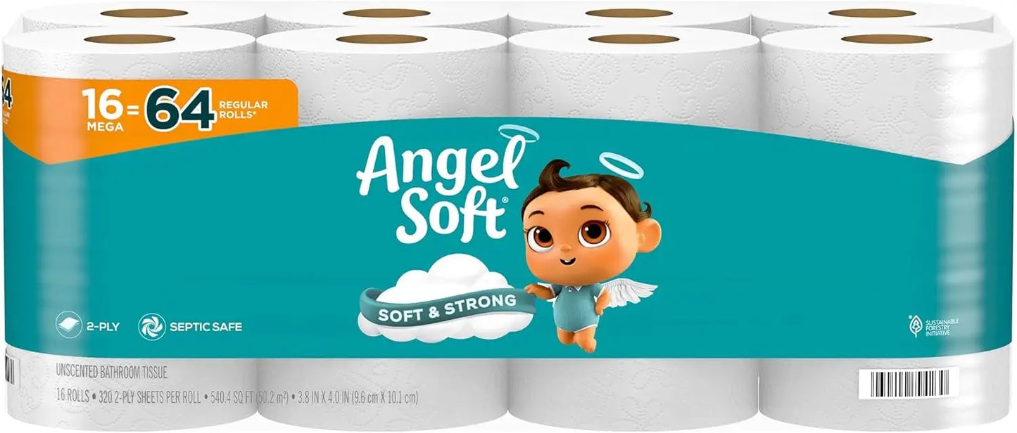 Soft Toilet Paper, 4/8/16/48 Mega Rolls = 16/32/64/192 Regular Rolls, Soft and Strong Toilet Tissue