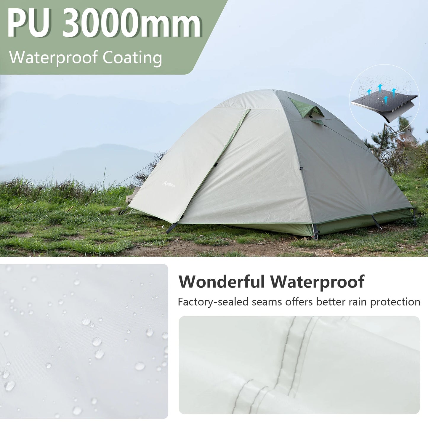 BISINNA Ultralight Outdoor Camping Tent 2 Person Double Layer Waterproof Portable
