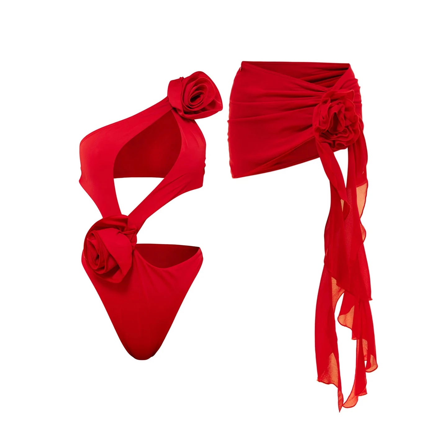2025 Red Flower Swimsuit With Cover Up Desire Swim Suit Luxury Women Swimwear