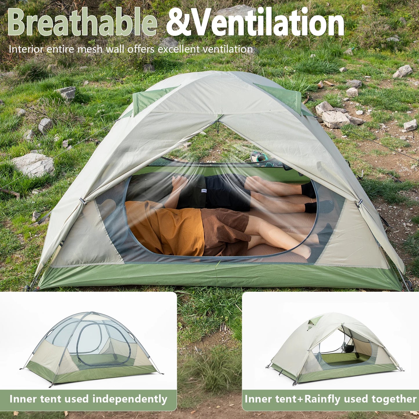 BISINNA Ultralight Outdoor Camping Tent 2 Person Double Layer Waterproof Portable