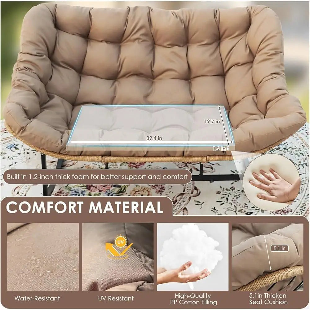 Double Rocking Chair Loveseat Indoor Outdoor Papasan Chair with Cushion 700lbs Weight Capacity