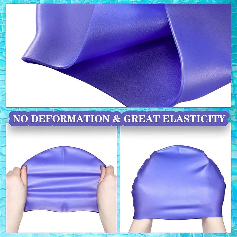Silicone Waterproof Swim Hat for  Adult Kids Long Hair Pool Caps Diving Equipment Elastic Caps