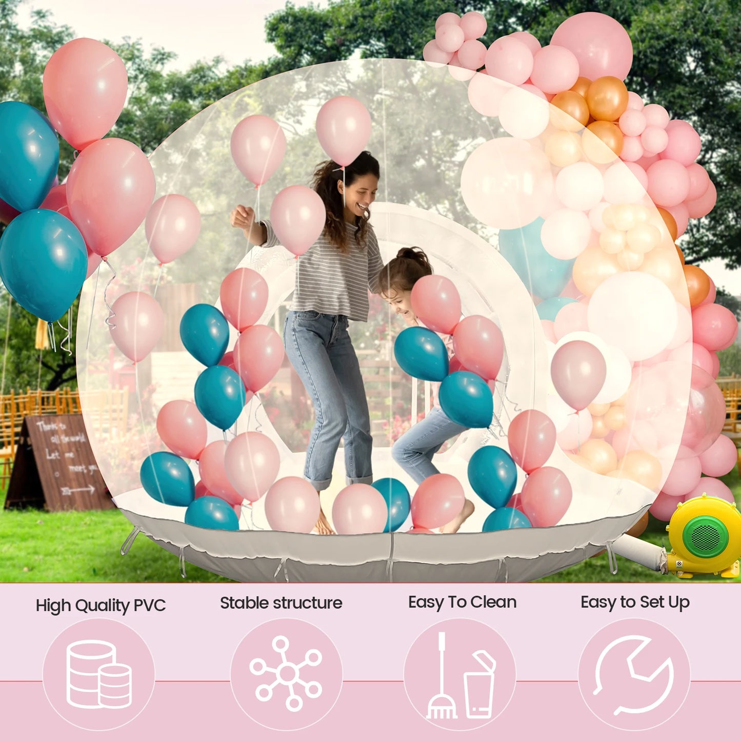 Inflatable 3M 10FT PVC Bubble House Inflatable Chlidren Toys Outdoor Commerical Castle With 750W Air Blower 100 balloons