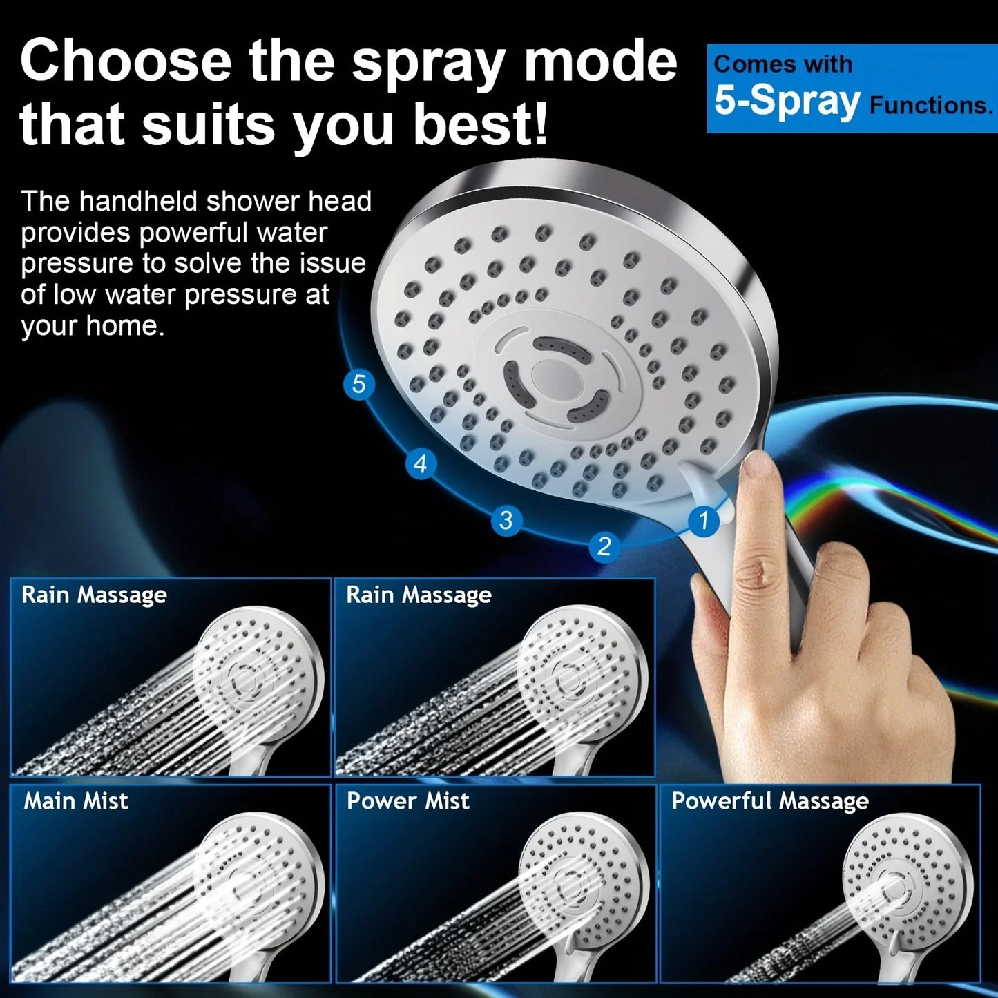 Bathroom chrome plated concealed stainless steel pressurized shower