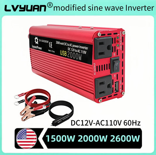 AC110V Power Inverter DC/AC 12V to 120V Car Inversor Socket 60Hz Outdoor Battery Adapter