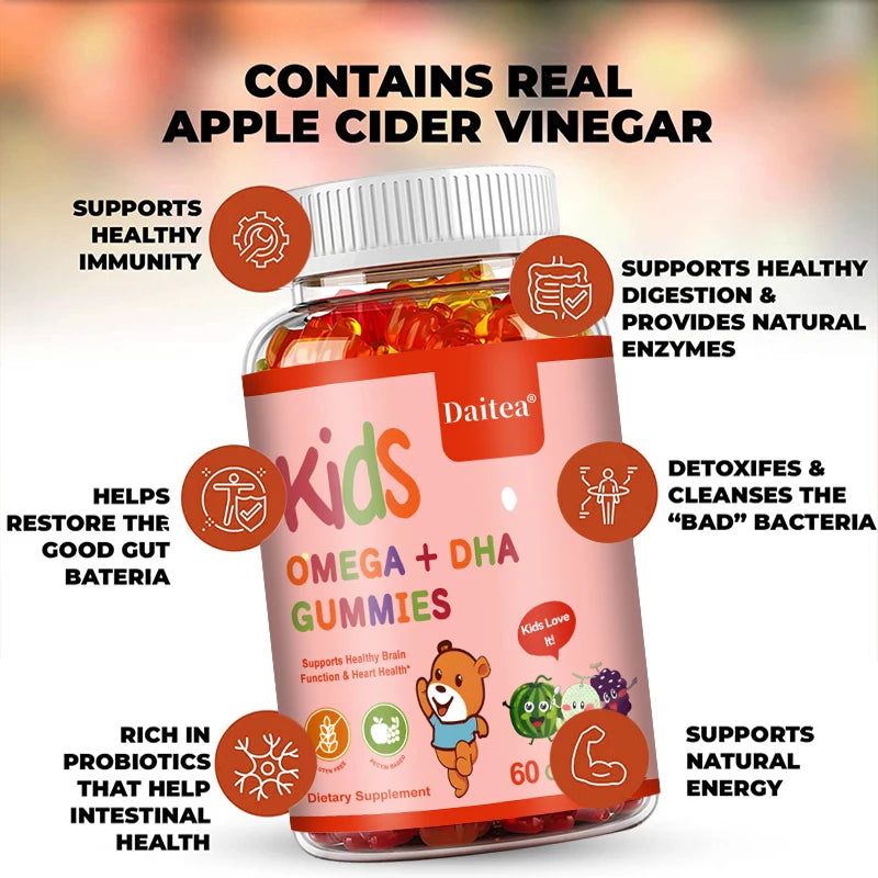 Children's OMEGA+DHA Gummies - Supports The Brain, Joints, Heart, Eyes and Immune System - Contains Omega 3 6 9 + Vitamin C