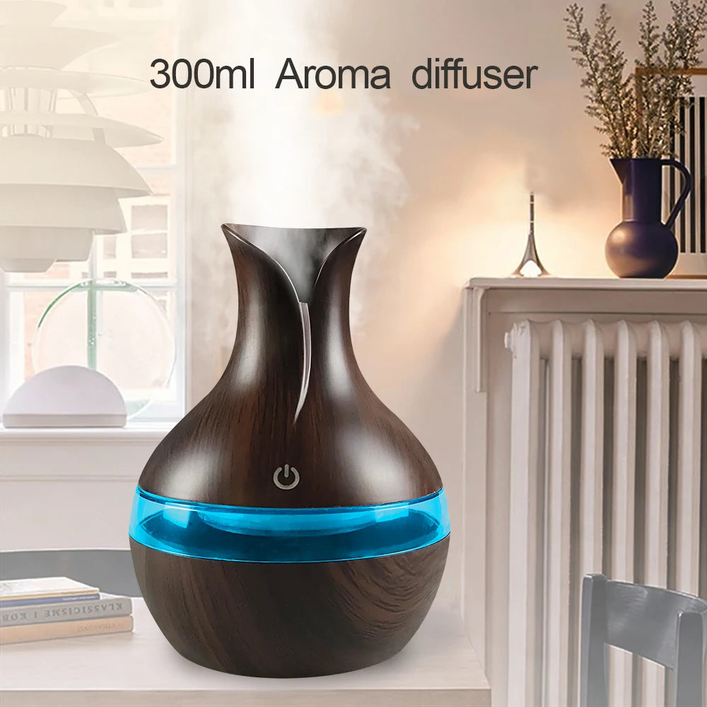 Air Humidifier with 7-Colors Mood LED Aromatherapy Diffuser 300ml Cool Mist Maker with USB Rechargeable