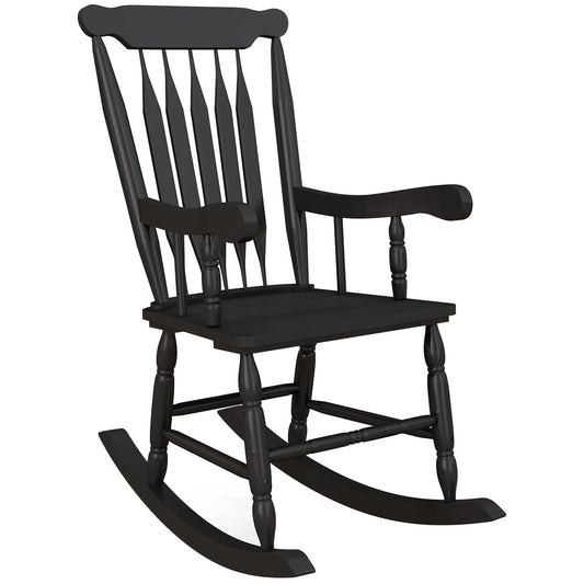 Outsunny 350 lbs Outdoor Wood Rocking Chair with High Back for Patio Black