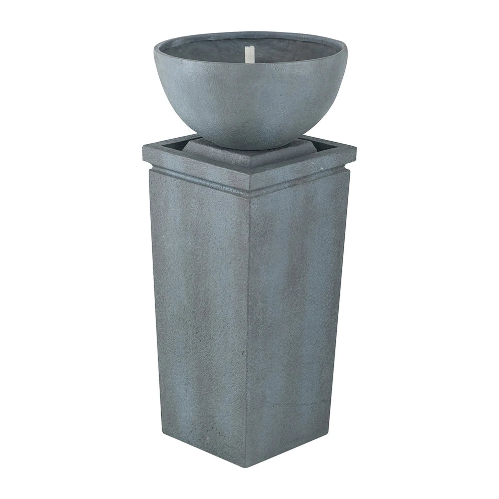 35.5" Polyresin Gray Zen Bowl Water Fountain, Outdoor Bird Feeder /Bath Fountains, Relaxing Water Feature for Garden Lawn