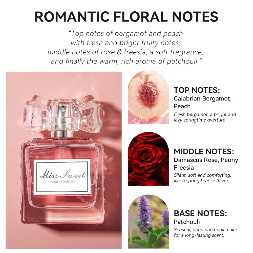 50ML 1.7FL.OZ Long-lasting Perfumes for Women, Romantic Floral with Peach, Bergamot, Rose, Patchouli Fragrance