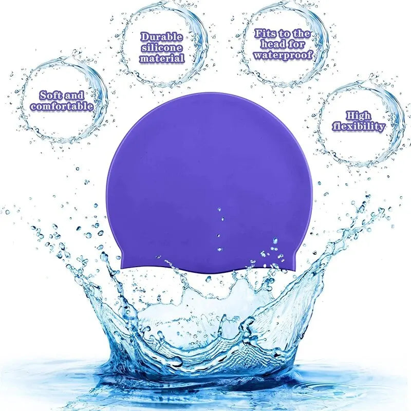 Silicone Waterproof Swim Hat for  Adult Kids Long Hair Pool Caps Diving Equipment Elastic Caps
