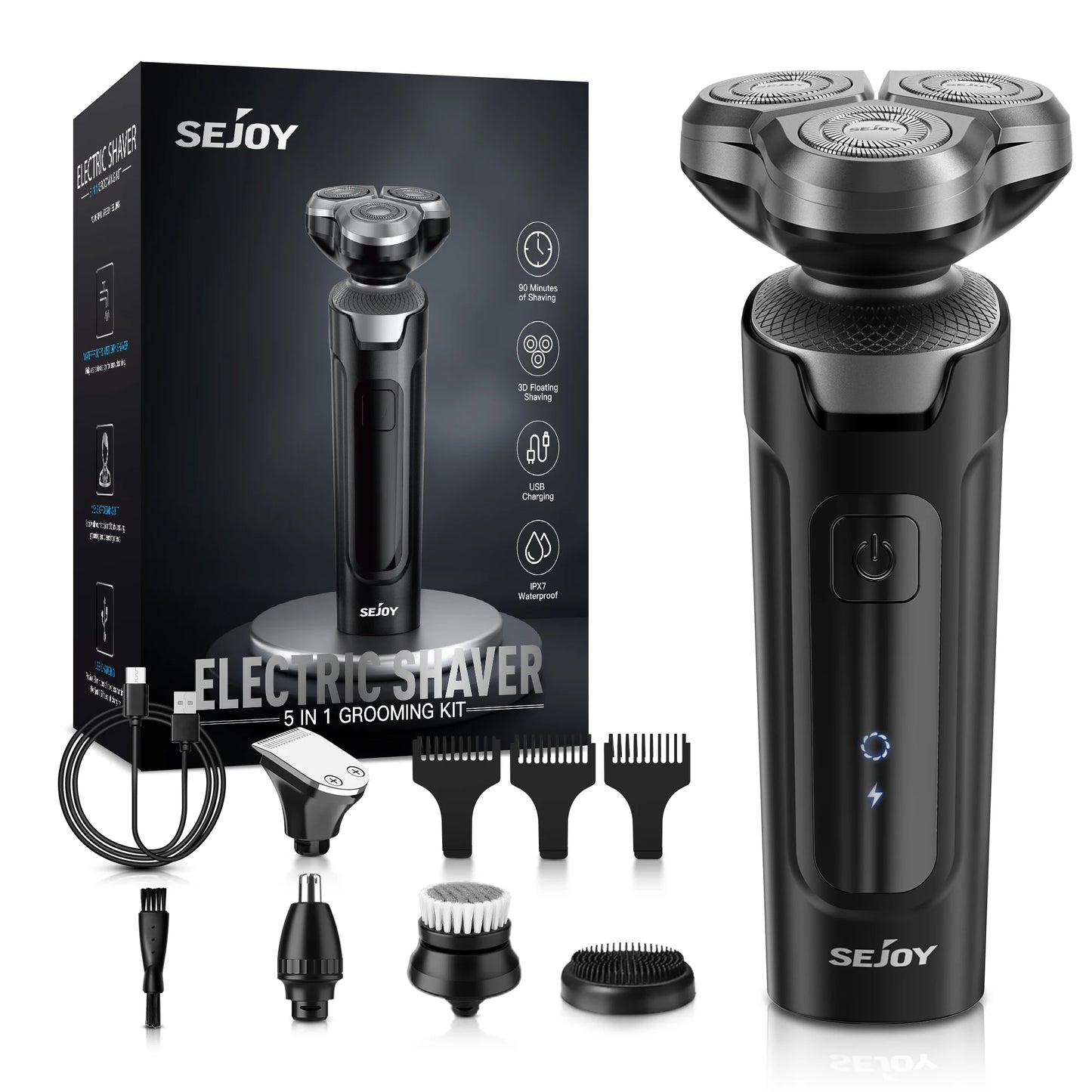 SEJOY 3 In 1 Multifunction Mens Electric Shaver Powerful Beard Nose Hair Trimmer