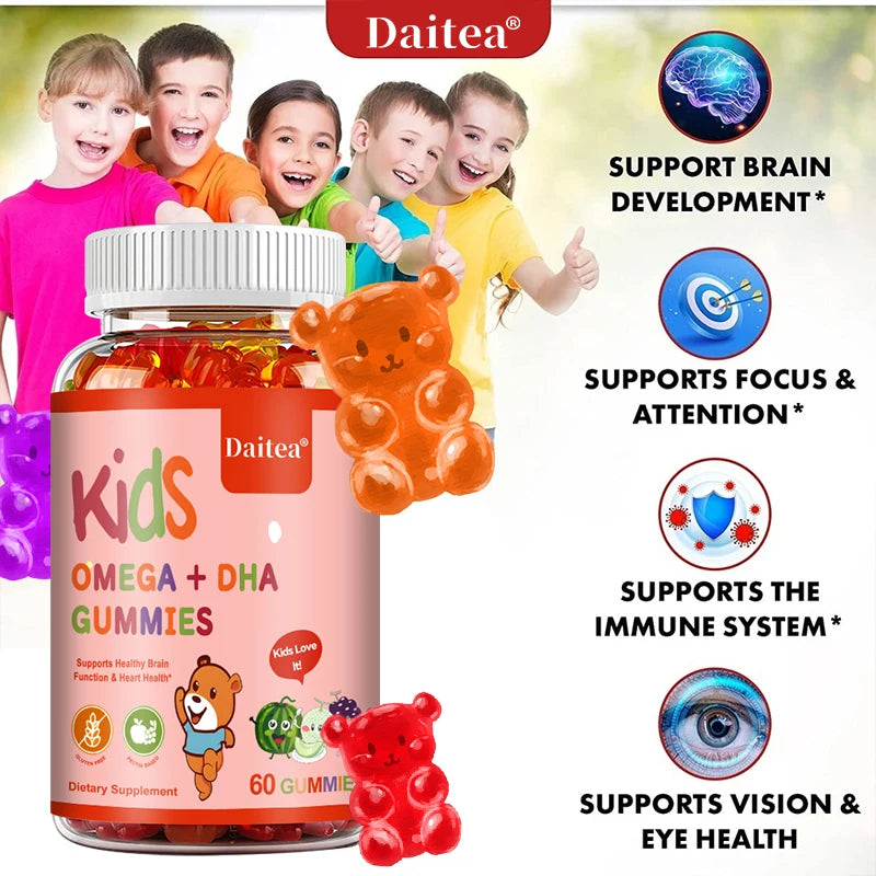 Children's OMEGA+DHA Gummies - Supports The Brain, Joints, Heart, Eyes and Immune System - Contains Omega 3 6 9 + Vitamin C