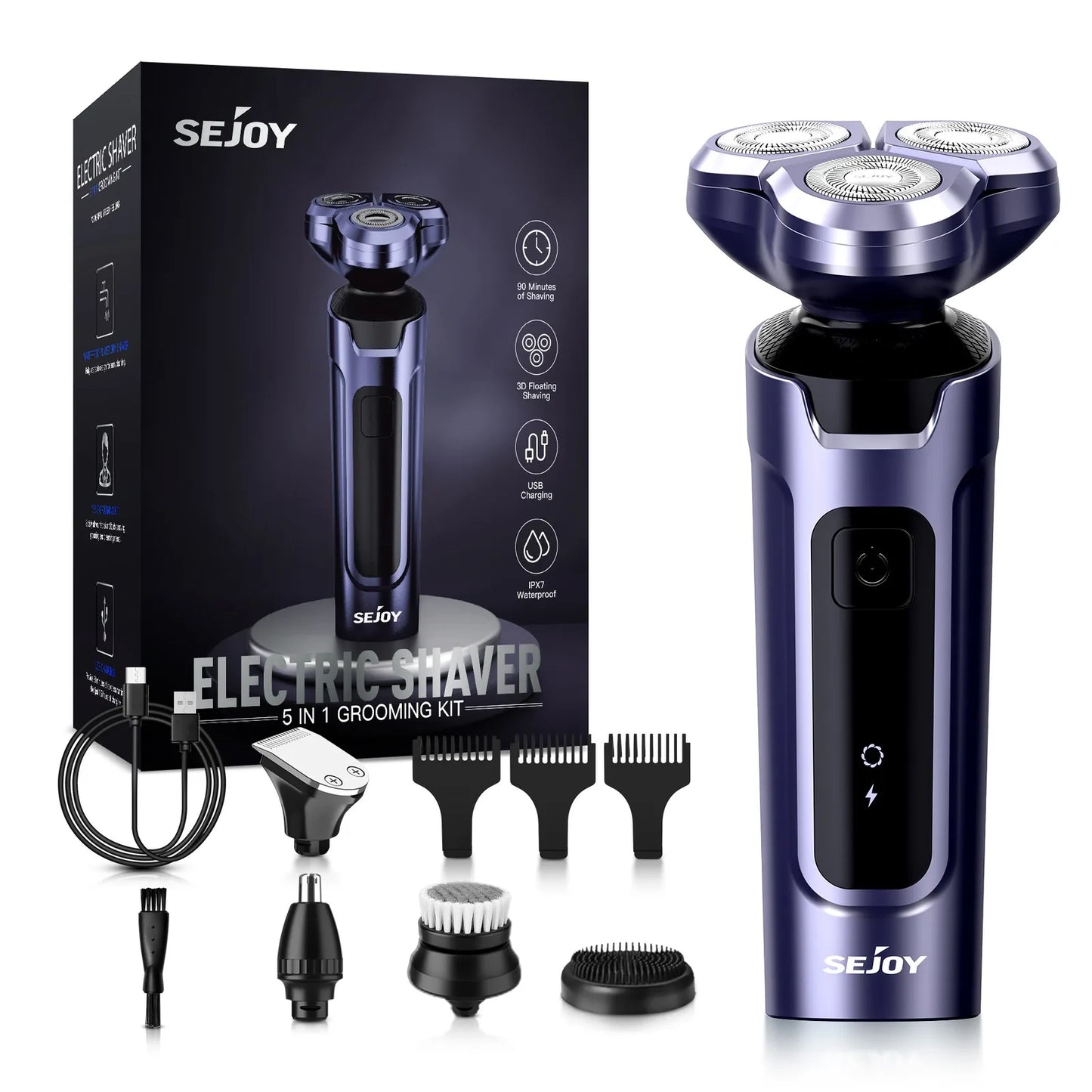 SEJOY 3 In 1 Multifunction Mens Electric Shaver Powerful Beard Nose Hair Trimmer