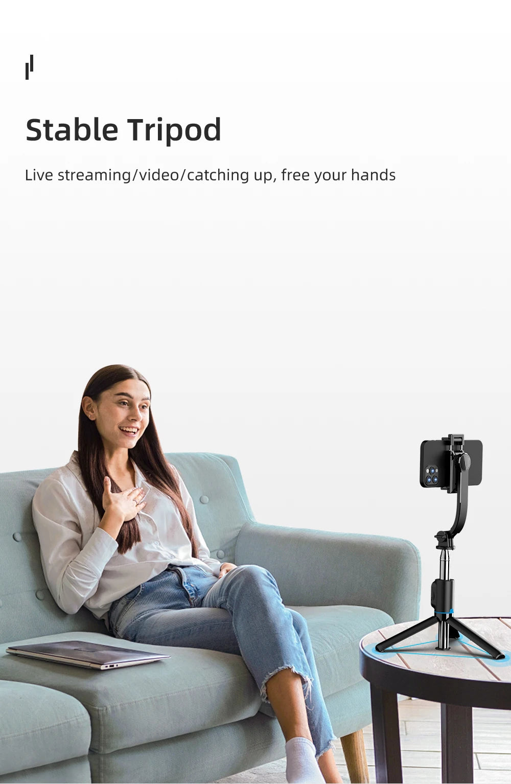 W&O C01 Telescopic Selfie Stick Tripod Monopod Stand Mobile Phone Support Wireless Gimbal Stabilizer Holder