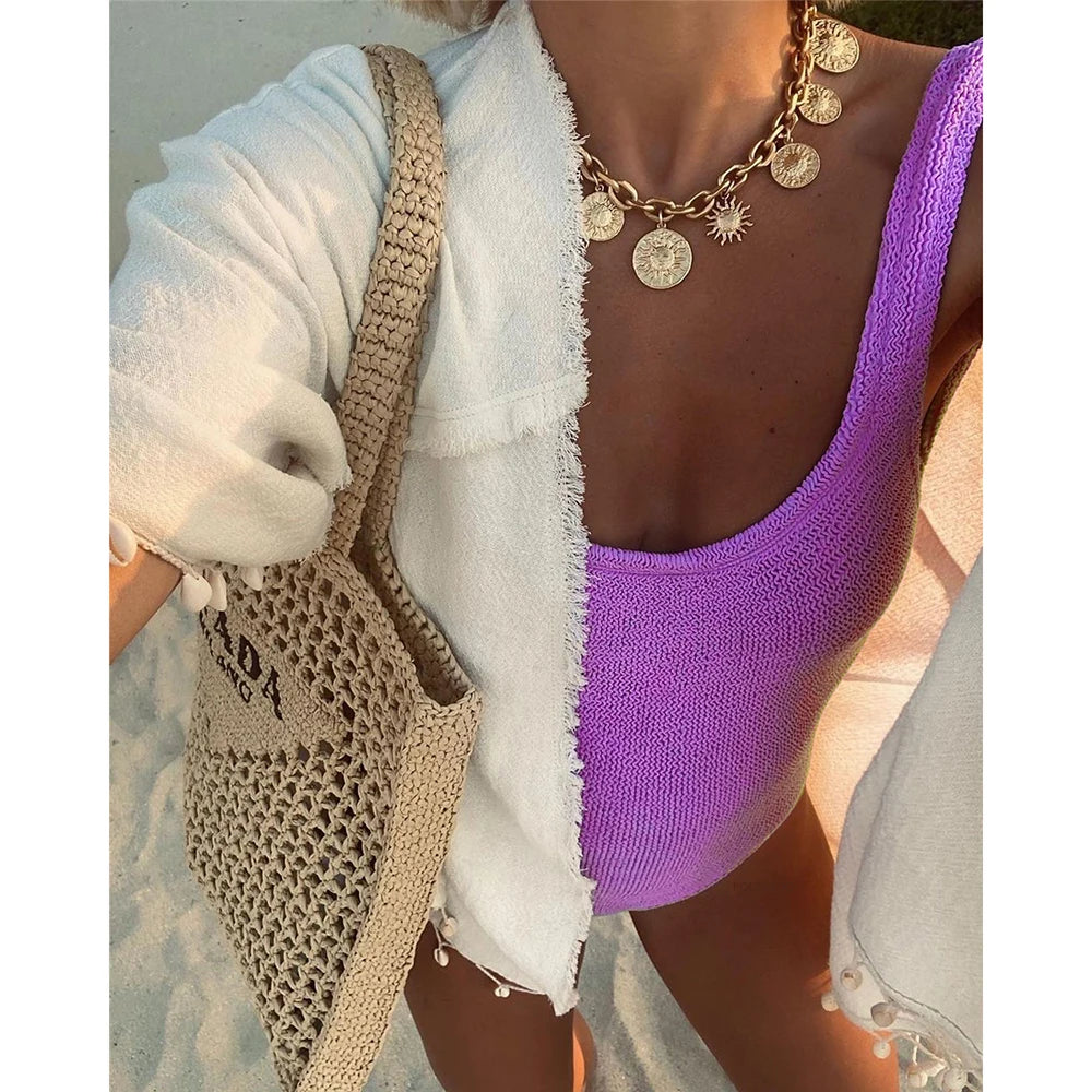 2022 Sexy Women One Piece Swimsuit Swimwear Female Solid Push Up Thong Bather Bathing Suit