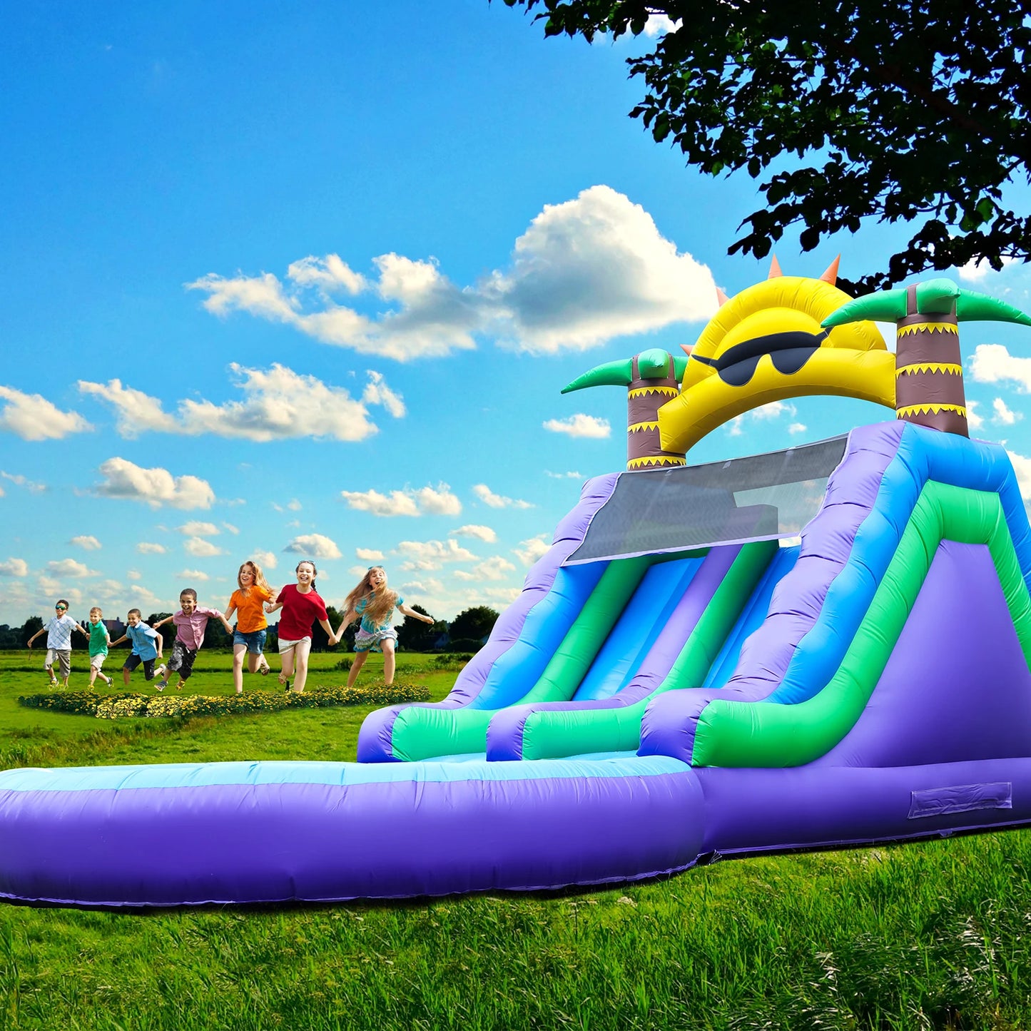 Inflatable Sun flower Outdoor Slides Air Bounce Water amusement Play Equipment  Double Slide Bubble Ball Pit