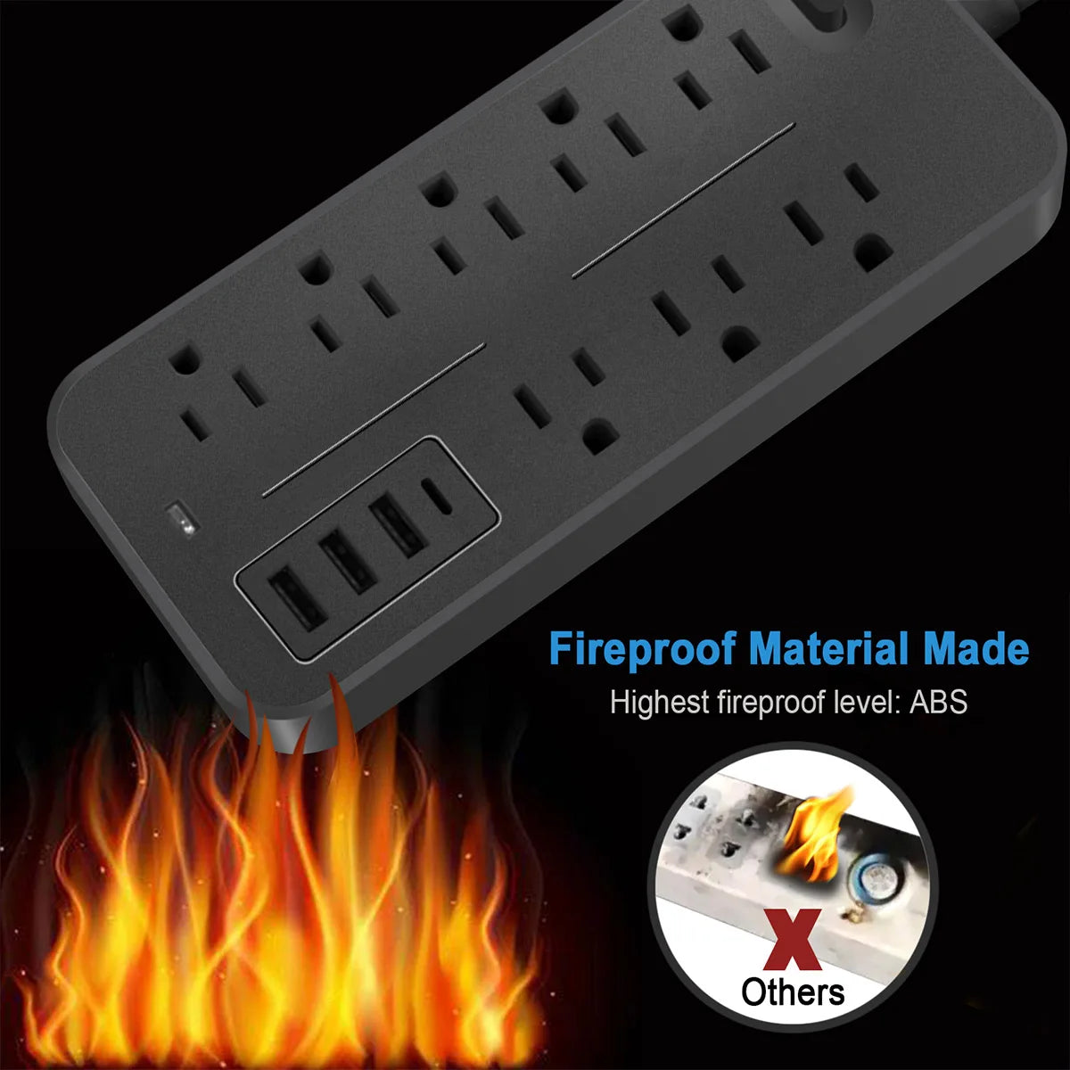 US Outlets 12 in 1 Power Strip Multitap Socket with Master Control Switch AC Extension Cord