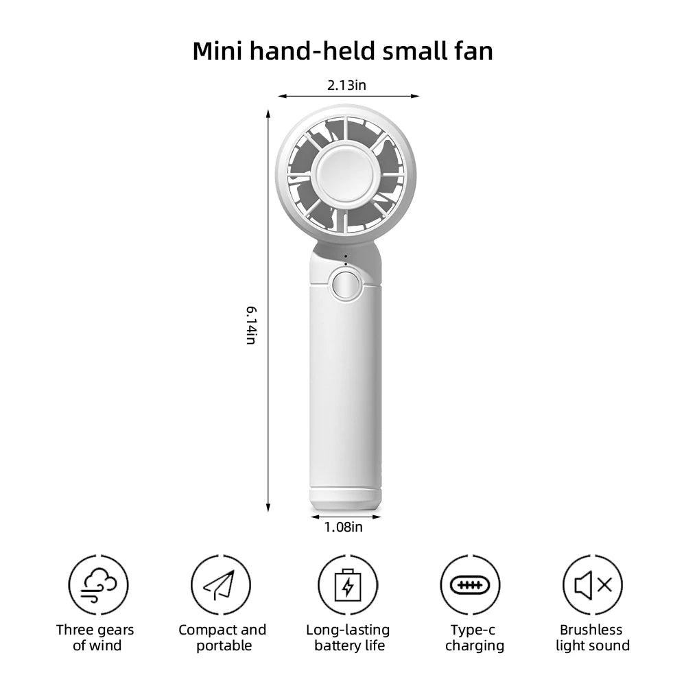 2025 USB Mini Fan Rechargeable  Portable Handheld Cooling Fan for Office Travel outdoor camping