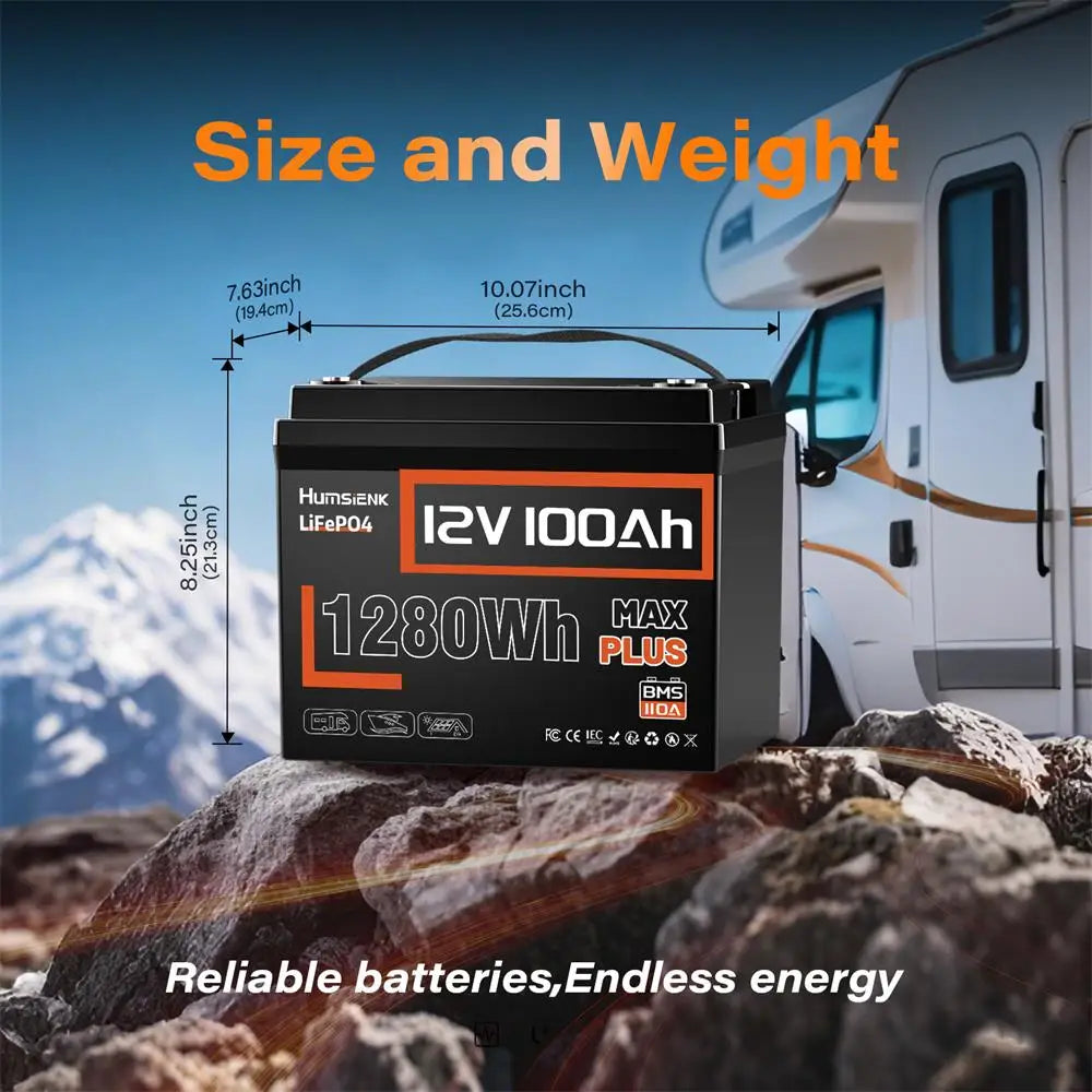 Humsienk LiFePO4 Lithium Battery 12V 100AH MAX With 100A BMS Protect Portable