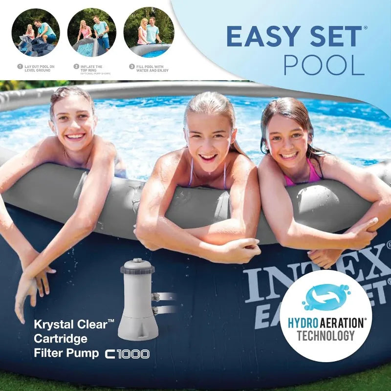 INTEX Inflatable Above-Ground Swimming Pool, Easy Set 15ft x 48in w/ Filter Pump & Ladder