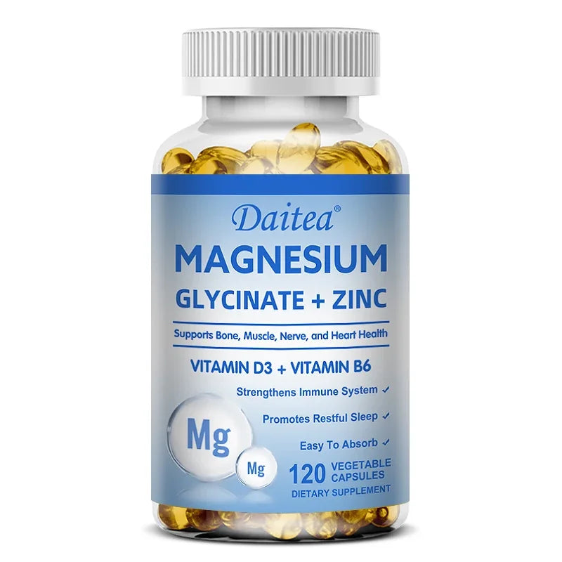 Magnesium, Zinc, Vitamin D3 & Vitamin B6 - Quadruple Supplement - Supports Sleep, Bone, Heart & Immune Health, 120 Capsules