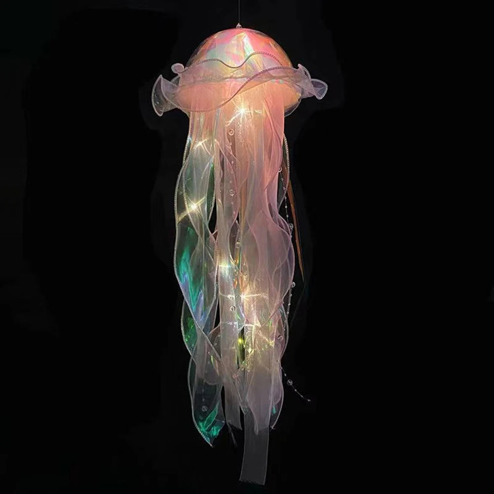 Jellyfish Atmosphere Night Light Button Battery Hanging Ceiling Lantern Realistic with Ribbon&Bead