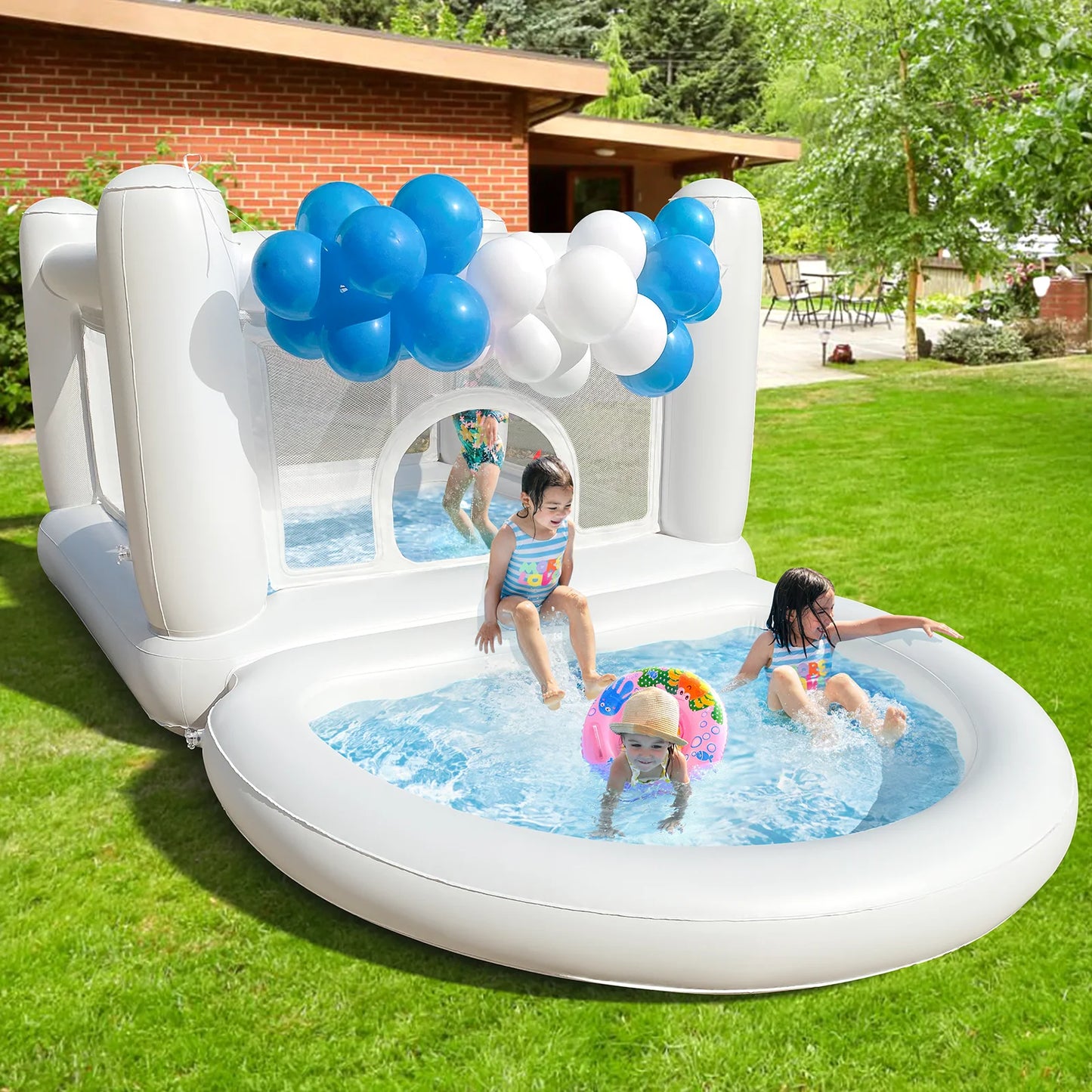 White Bounce House with Pump Kids Ball Pit Bounce House for Kids 3-6 Birthday Indoor or Outdoor Playhouse Customization