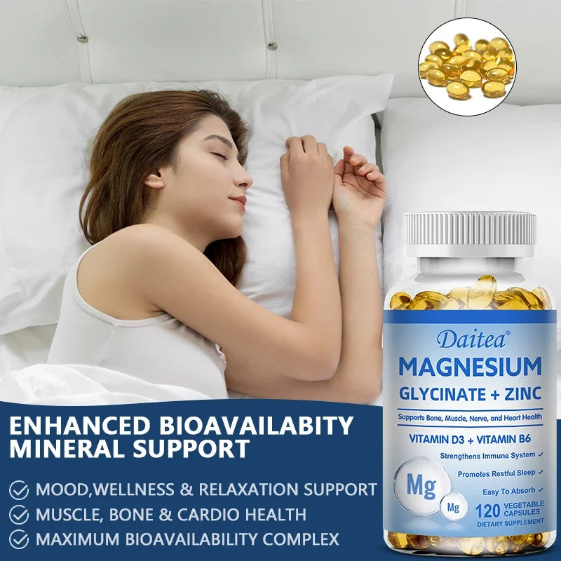 Magnesium, Zinc, Vitamin D3 & Vitamin B6 - Quadruple Supplement - Supports Sleep, Bone, Heart & Immune Health, 120 Capsules