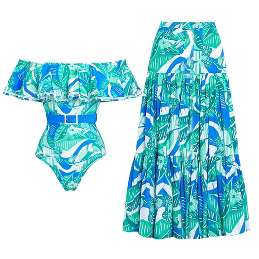 Printed Long Sleeve Swimsuit And Cover Up Sexy Swimwear Women Pink Leaves Swim Suit