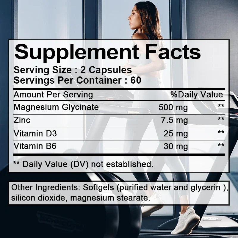 Magnesium, Zinc, Vitamin D3 & Vitamin B6 - Quadruple Supplement - Supports Sleep, Bone, Heart & Immune Health, 120 Capsules